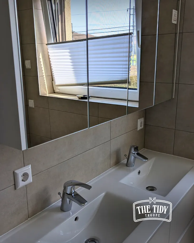 Bathroom sink and mirror cleaned