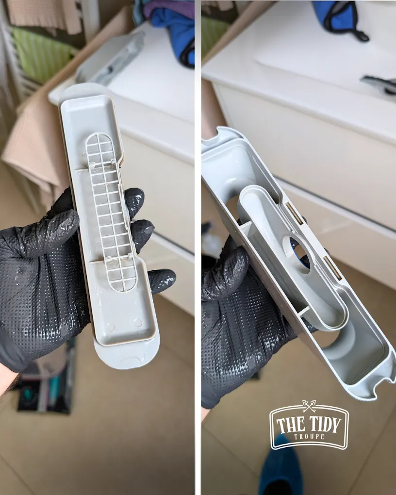 Washing machine detergent drawer cleaned